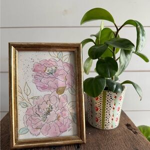 Watercolor original flowers in 4x6 gold frame